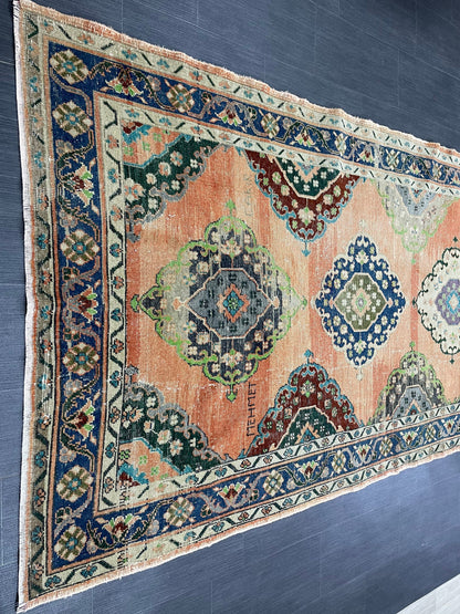 Vintage Hand Knotted Vintage 4.8 x 13 Runner Oushak Runner Rug Turkish Runner Rug Vintage Runner Rug Star Kitchen Runner Natural Wool