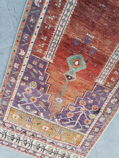 Vintage runner,kitchen runner,purple wool rug 8x2'7