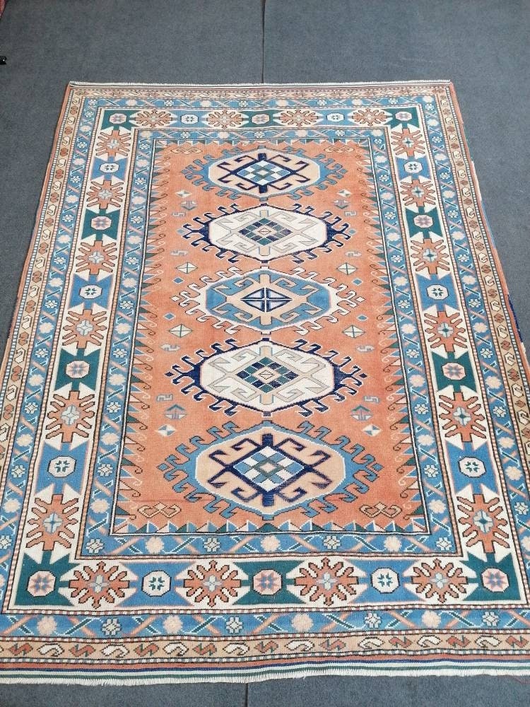 Turkish rug, vintage rug,hand made wool rug, 5'4x7 oushak vintage rug, kitchen rug bohemian rug