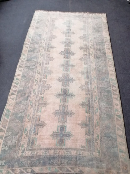 4'10x9 faded vintage turkish runner rug, oushak vintage rug,vintage anatolian rug,unique hand made bohemian