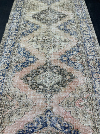 Vintage Runner Rug 4.8 x 11.8 Muted Turkish Runner Rug Hand Made Runner Rug Vintage Runner Rug Hallway Runner Rug Distressed Runner