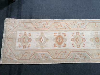 Muted hallway runner rug, 2'5x10'2 turkish wool runner vintage handmade runner rug,  kitchen runner rug