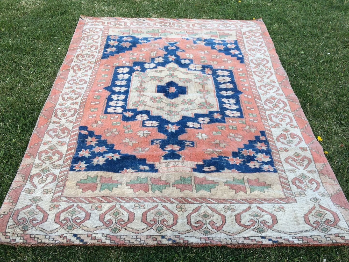 7 x 5 Large Area BOHEMIAN Rug, Vintage Oushak Rug, Special Rug, Oushak Rug, Vintage Turkish Rugs, WOOL RUGS, High Quality  Blue Rugs