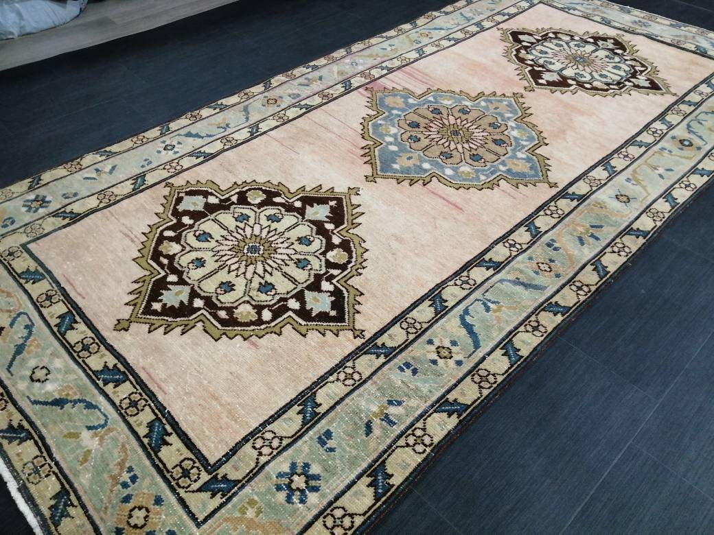 Muted Wool Runner Rug  Muted 4.6 x 9.5 Oushak Runner Rug Turkish Runner Rug Vintage Runner Rug Hallway Runner Rug Wool Kitchen Runner Rug