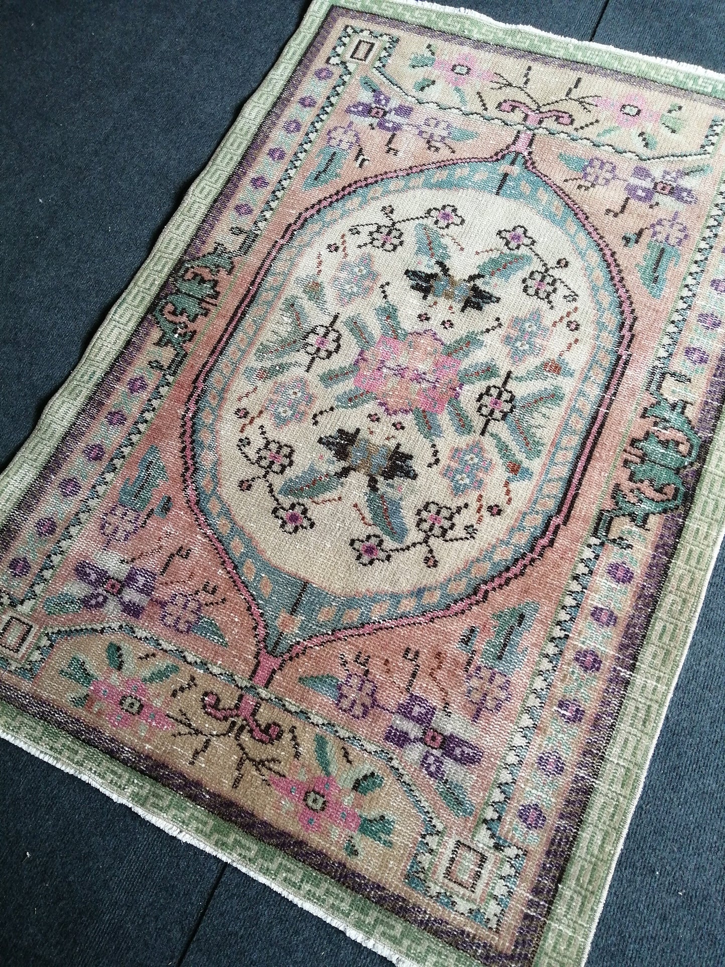 3 x 4.5  Vintage Rug,  TURKISH HANDMADE Rug, Vintage Turkish Rug, Oushak Rug, Turkish Oushak Rug, Vintage Handknotted Rug, Wool Rug