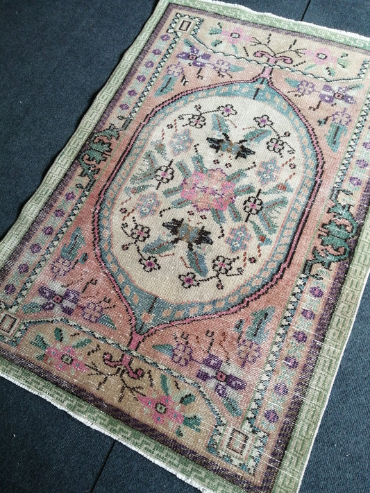 3 x 4.5  Vintage Rug,  TURKISH HANDMADE Rug, Vintage Turkish Rug, Oushak Rug, Turkish Oushak Rug, Vintage Handknotted Rug, Wool Rug