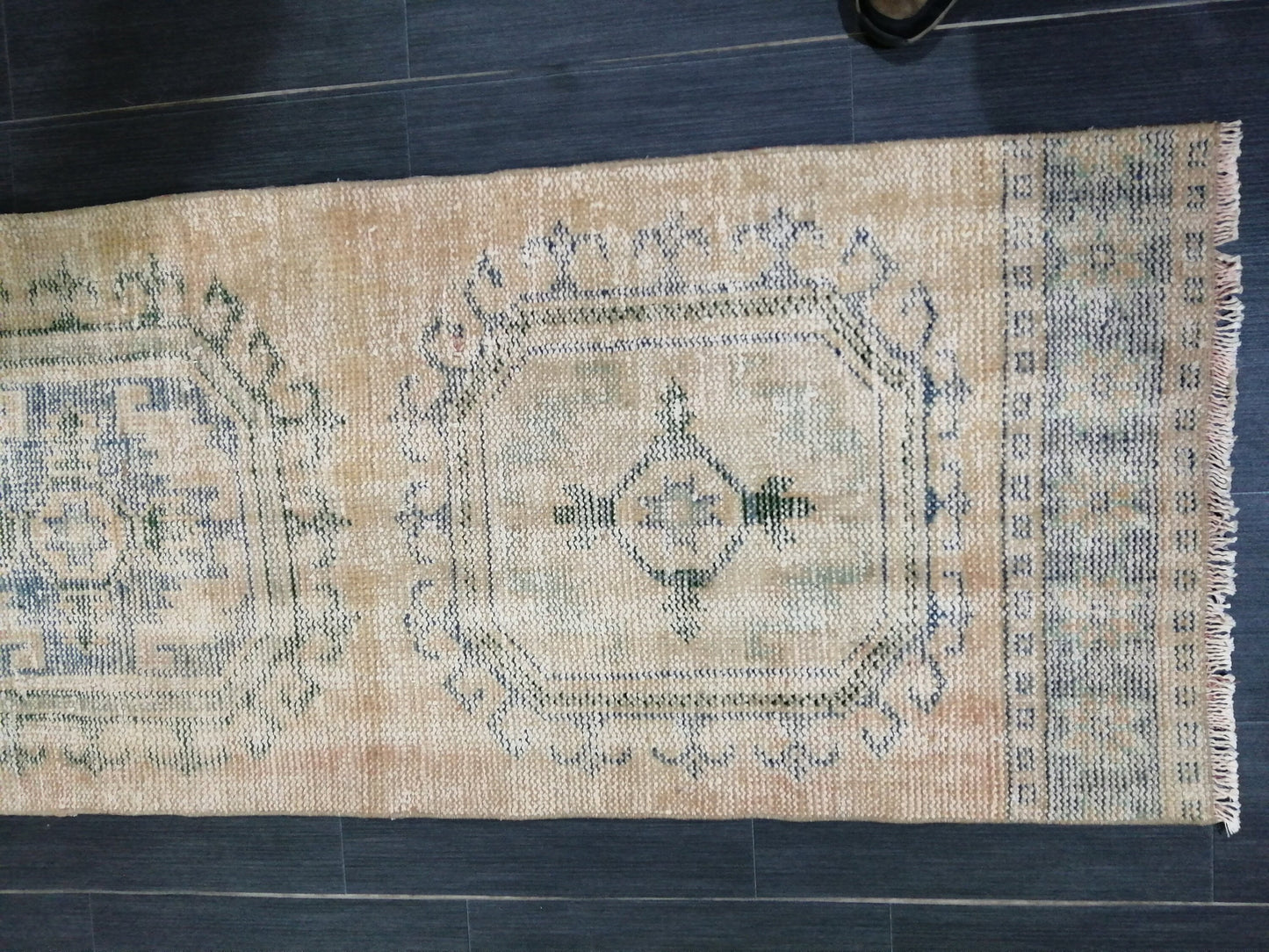 10.9 x 2.4 Faded Oushak Runner Rug Turkish Runner Rug Vintage Runner Rug Hallway Runner Rug Kitchen Runner Wool Runner Rug Wool Oushak Rug