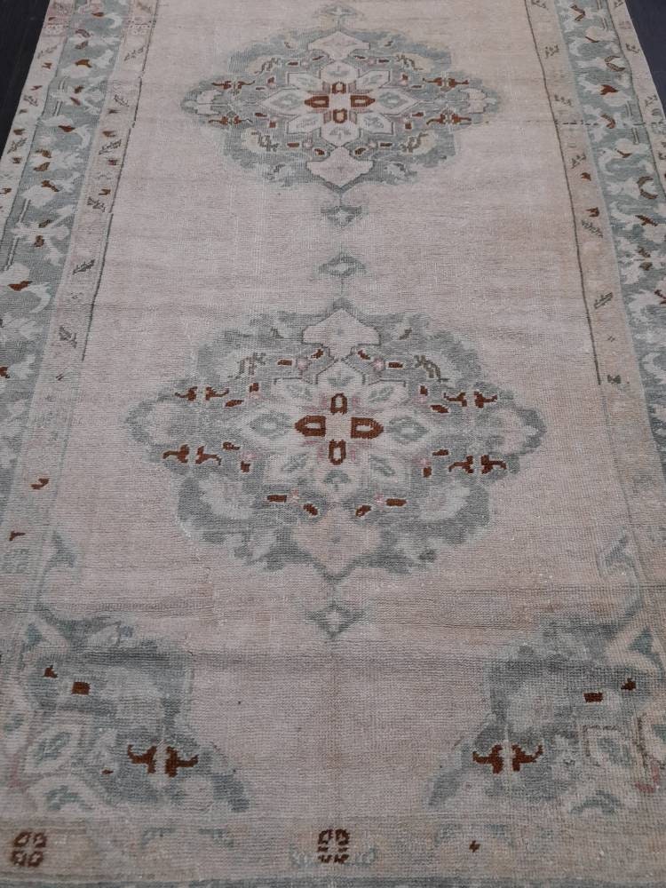 4.5 x 10.3 Muted Vintage Runner Muted TURKISH Runner Rug Vintage Oushak Runner Rug Vintage Runner Rug Wool Oriental Runner Handmade Runner