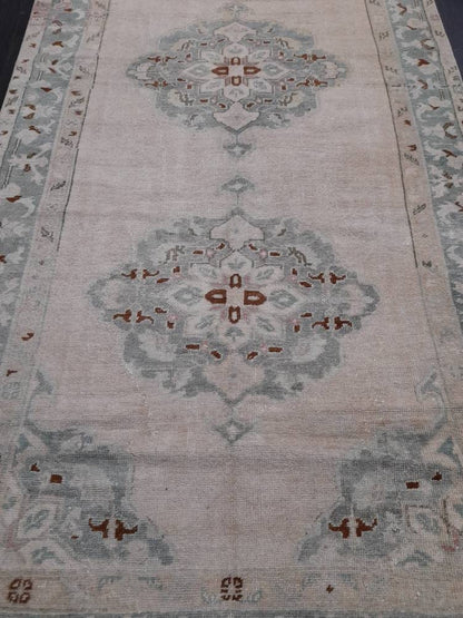 4.5 x 10.3 Muted Vintage Runner Muted TURKISH Runner Rug Vintage Oushak Runner Rug Vintage Runner Rug Wool Oriental Runner Handmade Runner