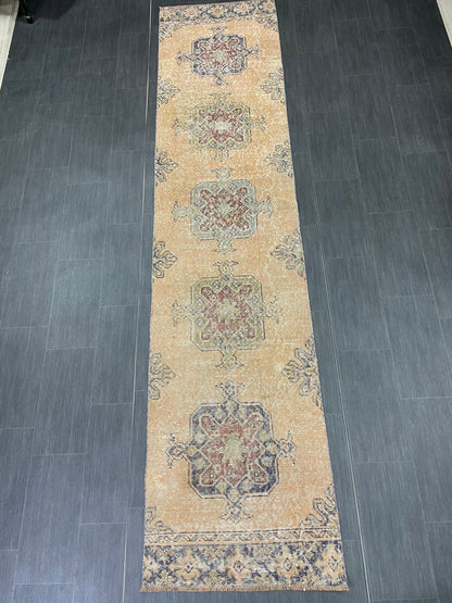 Oushak Runner Rug 2.6 x 11.4 Turkish Runner Rug Distressed Vintage Runner Rug Hallway Runner Rug Kitchen Runner Rug Wool Staircase Runner