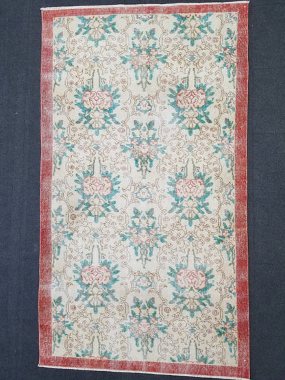 3.8 x 6.4 Oushak turkish rug, vintage rug, Distressed kitchen rug - vintage anatolian handmade rug
