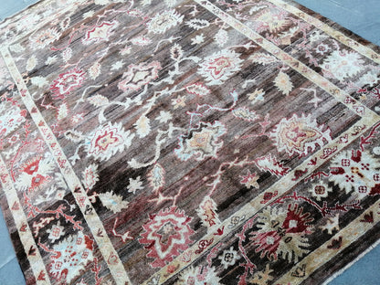 OUSHAK RUG, TURKISH Oushak Rug, Vintage Oushak Rug Wool Oushak Rug Dark Hand Made Rugs, Authentic Oushak Rug