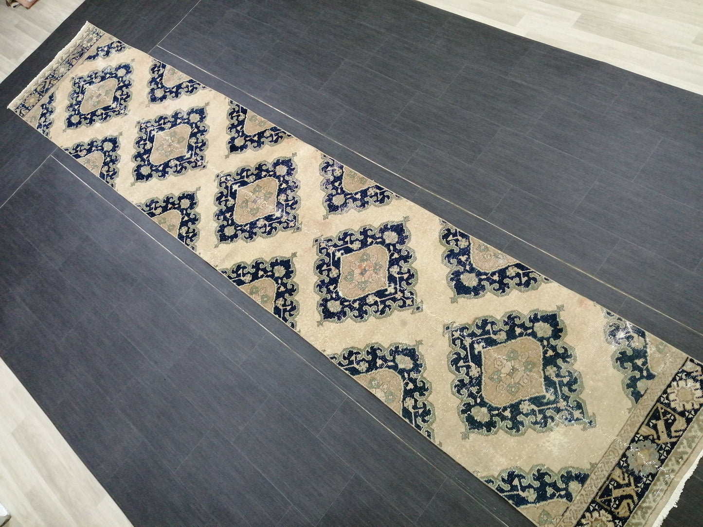 2.6 x 14 Long Navy Oushak Runner Rug Turkish Runner Rug Vintage Runner Rug Hallway Runner Rug Kitchen Runner Rug Wool Runner Rug Wool  Rug