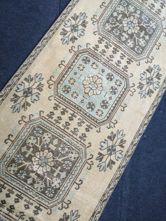 3.2 x 11.5 Muted Oushak Runner Rug Turkish Runner Rug Vintage Runner Rug Hallway Runner Rug Kitchen Runner Rug Wool Runner Rug Wool Rug