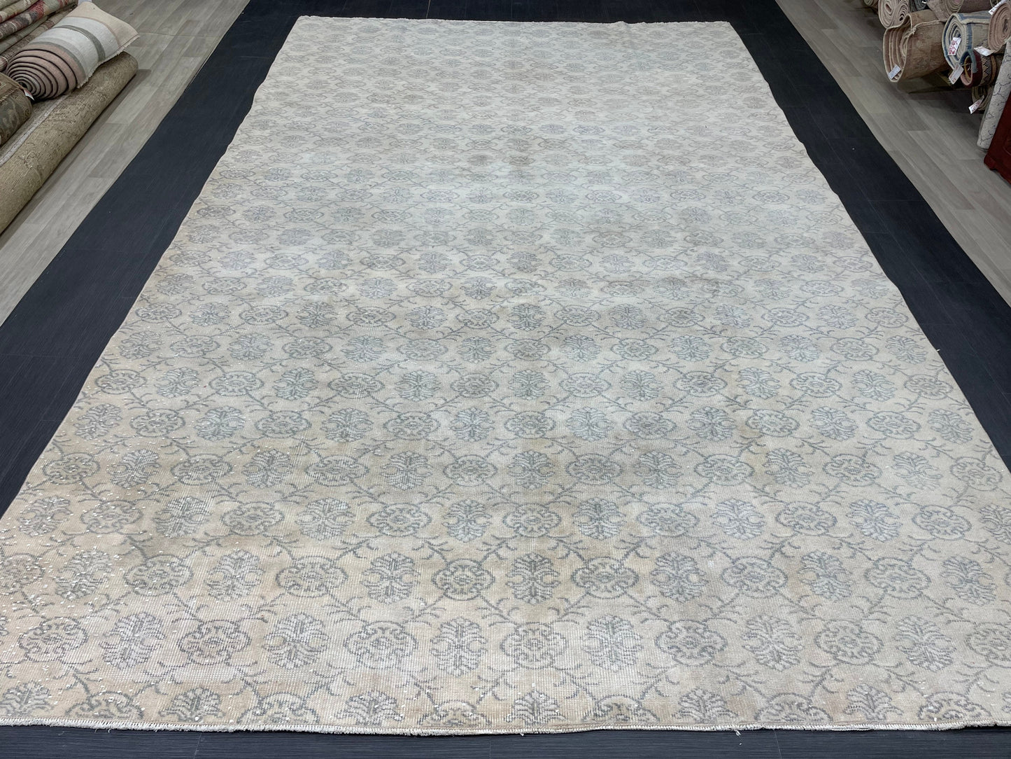 Muted RUG TURKISH 7.4 x 12 Rug Vintage Rug Natural Wool Oushak Rug Handmade Persian Rugs Vintage Turkish Rug Neutral Oriental rug