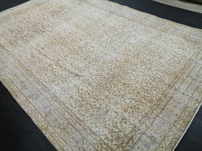 Muted Vintage Rug Neutral 6.5 x 10 Oushak  Rug Vintage  Rug Wool Oushak Rug Neutral Hand Made Rugs Vintage Turkish Rug 7x10