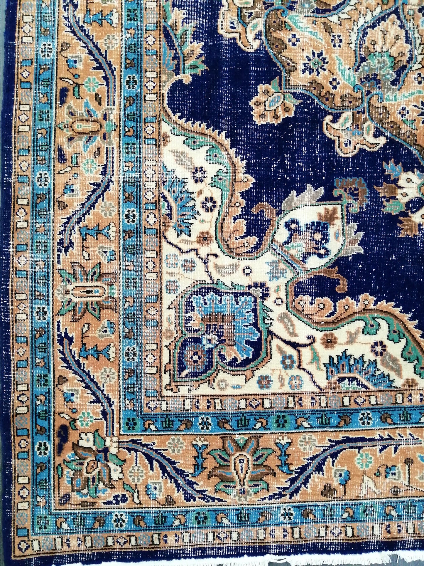 Blue Oushak Rug, 7 x 10.7 Vintage Rug, Bohemian Rug, Rug Runner, Turkish Rug, Farmhouse Rug, Blue Vintage Rug, Wool  Oriental Rug