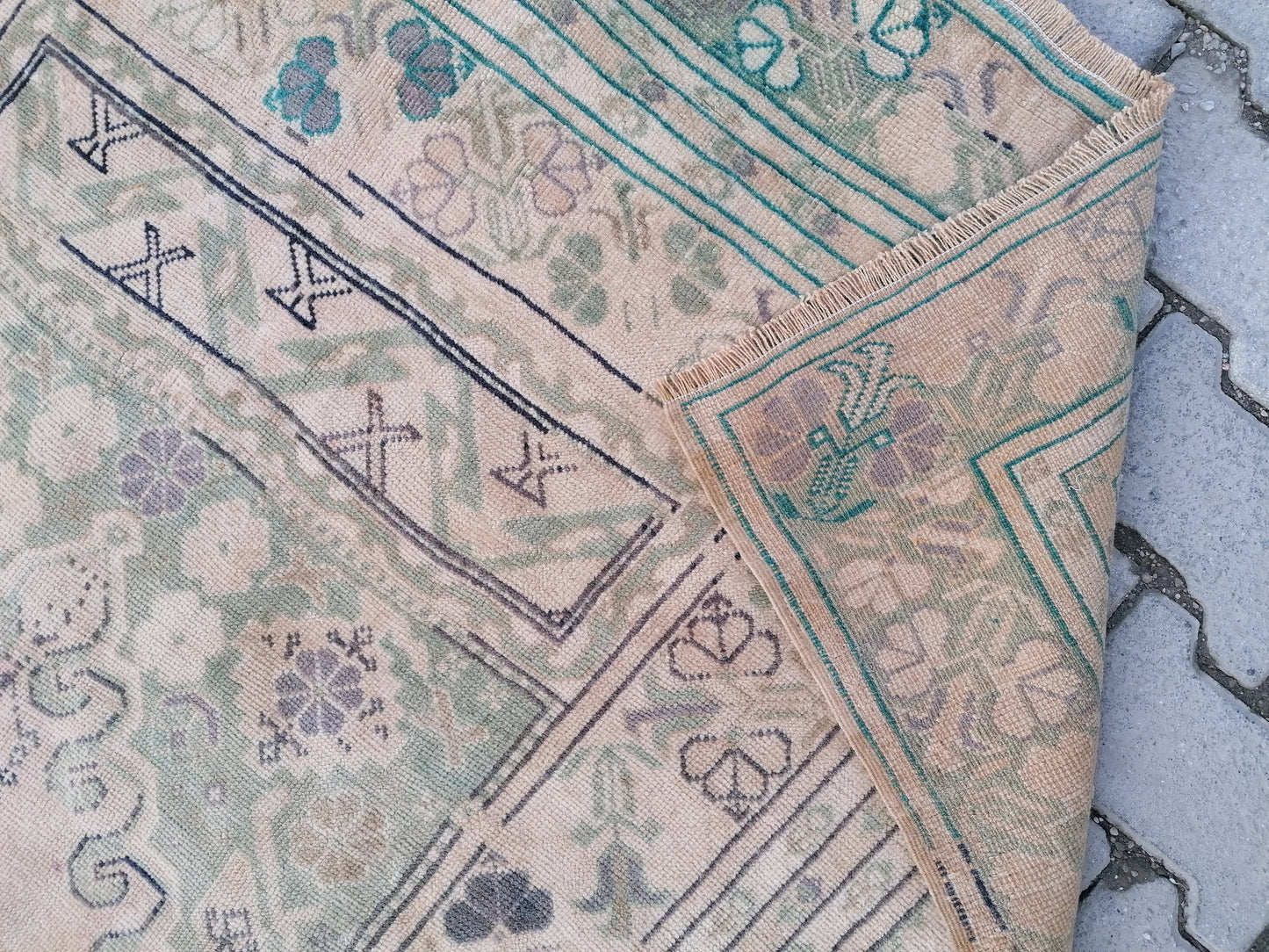 Oushak vintage rug 5x8'8 turkish living room rug, wool handmade rug