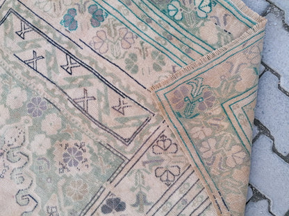 Oushak vintage rug 5x8'8 turkish living room rug, wool handmade rug