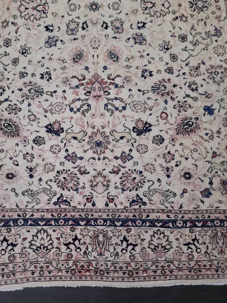 PERSIAN Rug 10 x 13.5 Vintage Oriental Rug Vintage Persian Rug Blue and Cream Rug Fine Knotted Hand Made Rug Turkish Rug Animal Motifs Rug