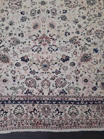 PERSIAN Rug 10 x 13.5 Vintage Oriental Rug Vintage Persian Rug Blue and Cream Rug Fine Knotted Hand Made Rug Turkish Rug Animal Motifs Rug