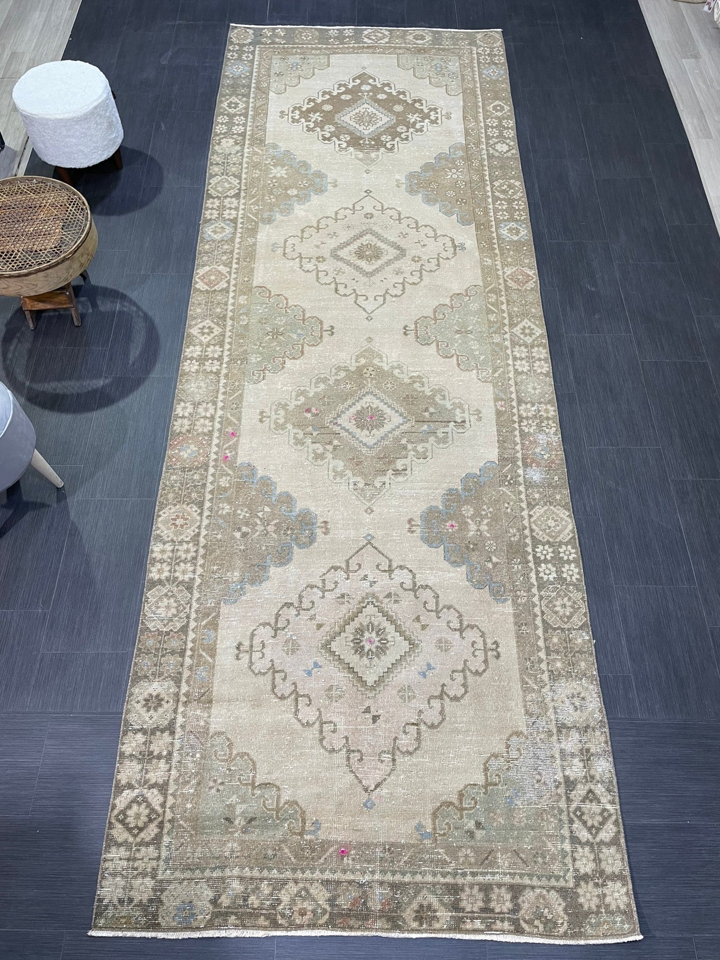 Oushak Runner Rug, Turkish 4.5 x 12.8 Runner Rug, Vintage Runner Rug, Hallway Runner Rug, Antique Runner Rug, Handmade Wool Runner Rug