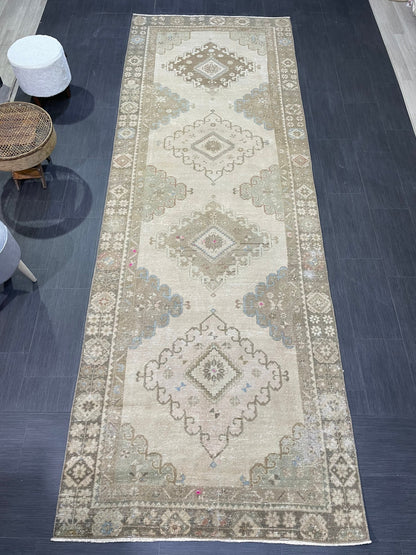 Oushak Runner Rug, Turkish 4.5 x 12.8 Runner Rug, Vintage Runner Rug, Hallway Runner Rug, Antique Runner Rug, Handmade Wool Runner Rug