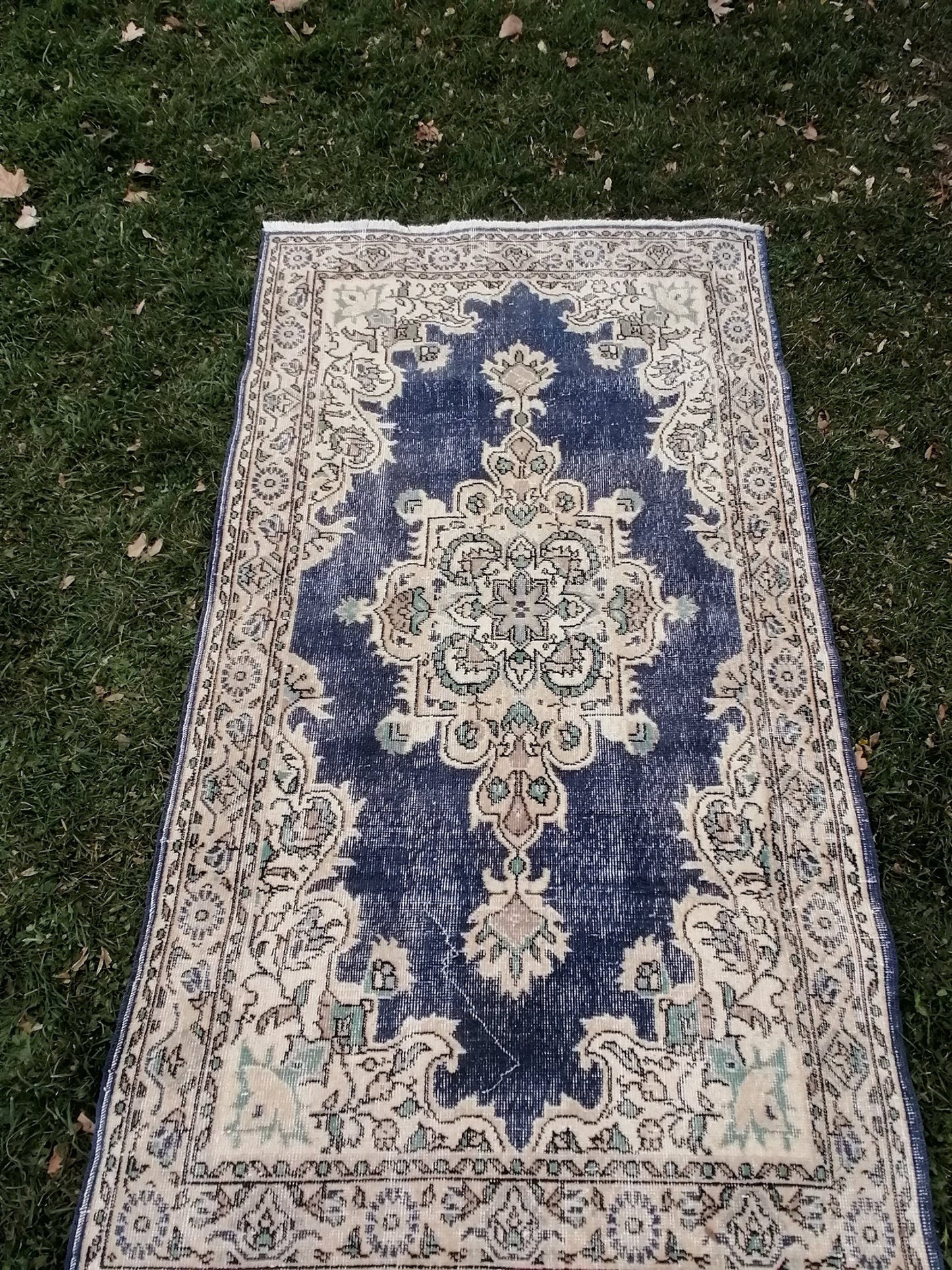 3'10x7 blue  rug, turkısh wool rug, oushak vintage rug, kıtchen rug area rug