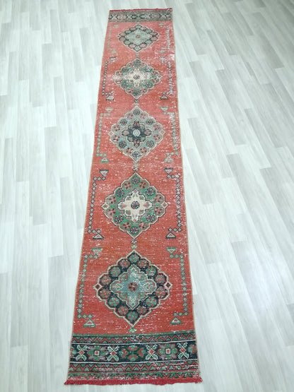 11.6 X 2.4 Oushak Runner Rug Turkish Runner Rug Vintage Runner Rug Hallway Runner Rug Kitchen Runner Rug Wool Runner Rug Wool Oushak Rug
