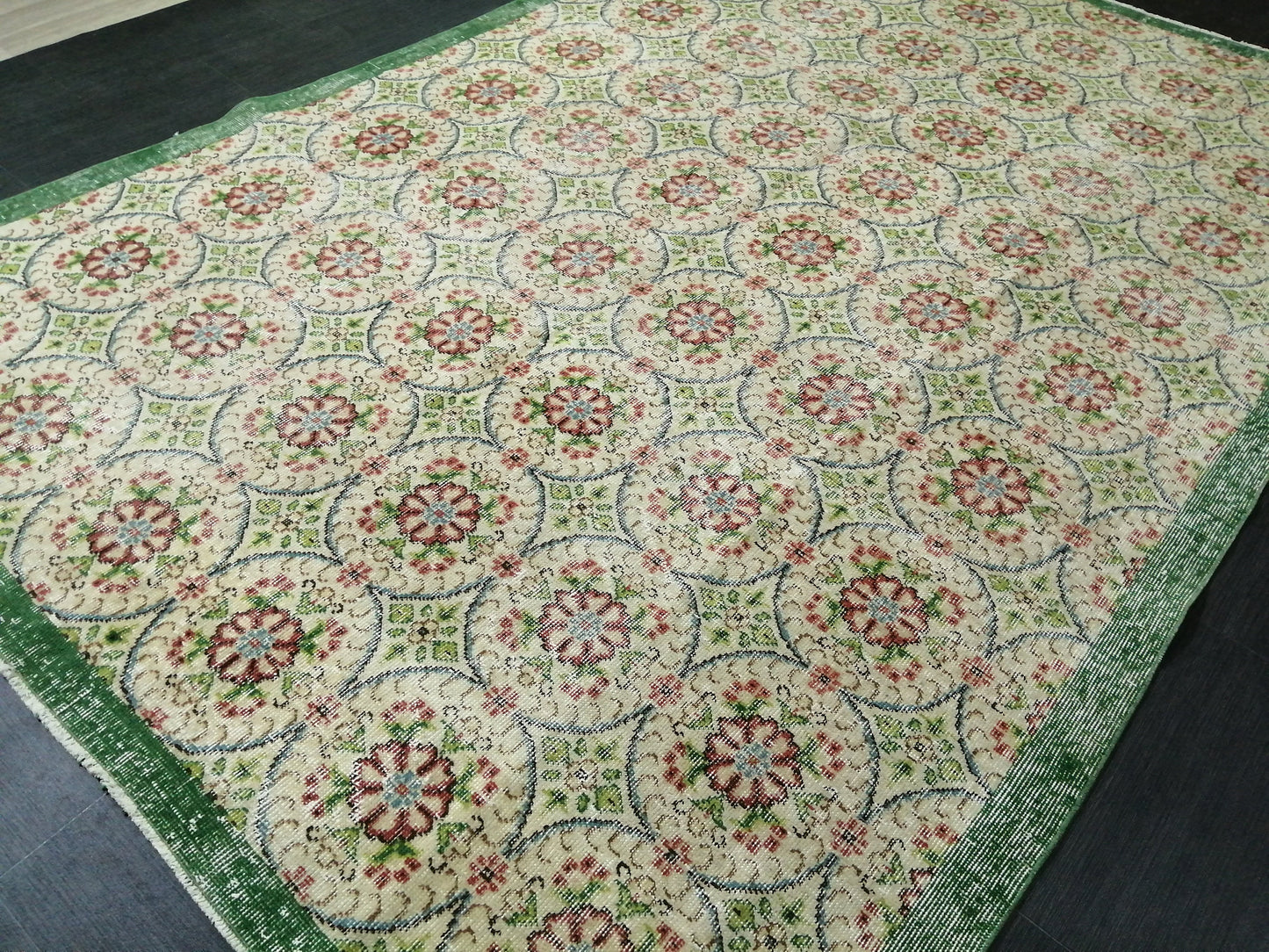 6.4 X 9.5 Rug, Hand Made Rug, Oushak Rug, Rustic Rug, Bohemian Rug, Green Floral Rug , Turkish Rug, Farmhouse Rug, Vintage Rug, Wool rug