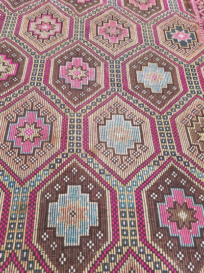 9'5x6'6 flatwoven with embroidery rug, kilim rug, turkish hand made rugs vintage turkish rugs oushak rug vintage oushak rug, wool rug