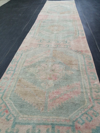 Vintage Runner Rug, 10.9 x 2.4 Turkish Runner, Oushak runner, Rustic Rug, Vintage Turkish Rug, Turkish Rug Runner, Farmhouse Rug,Vintage Rug