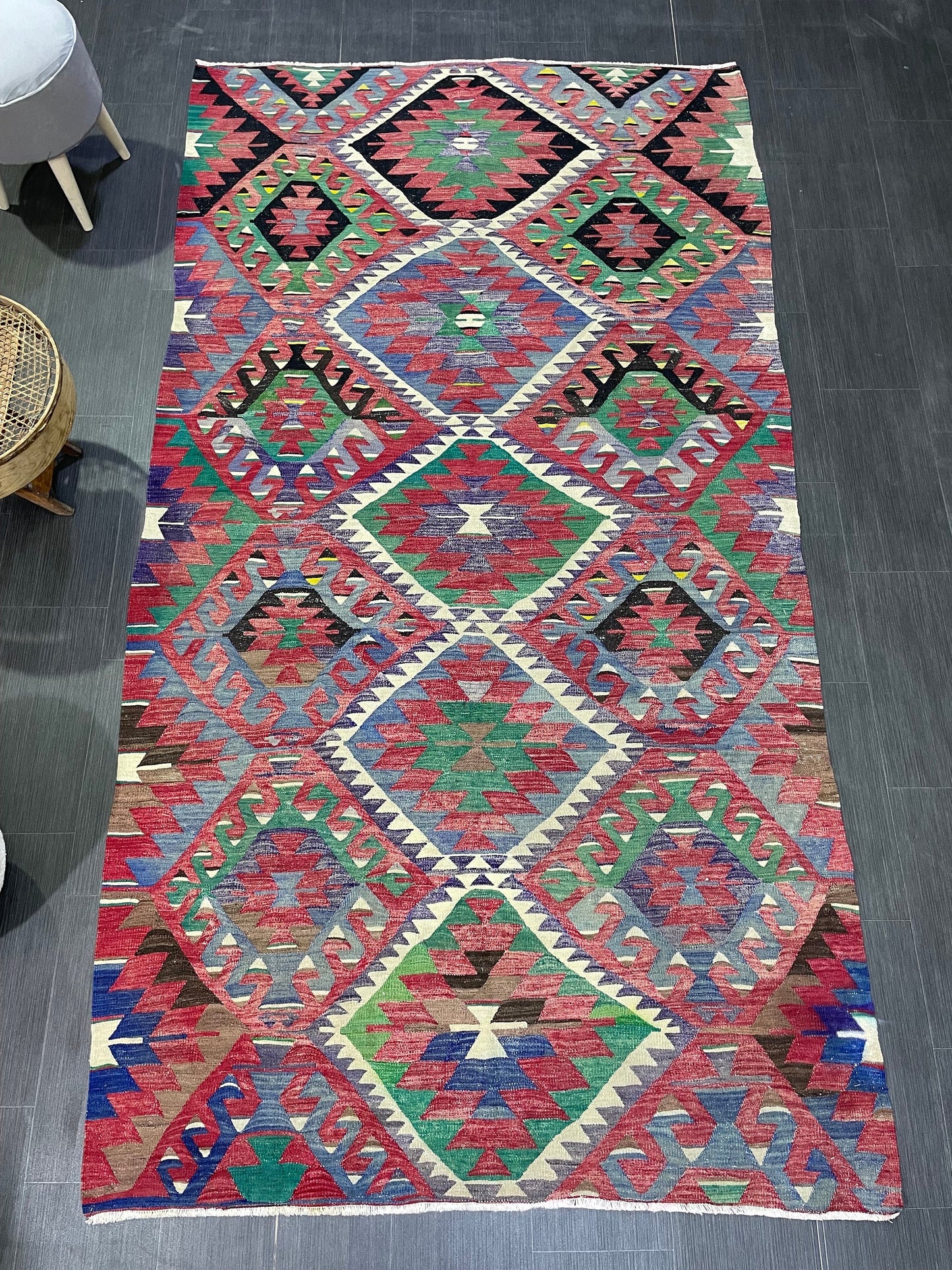 Vintage Handmade 5 x 9.4 Rug, Flatwoven Oushak Rug, Rustic Rug, Flat Weave Rug, Turkish KILIM Rug, Farmhouse Rug, Vintage Wool rug