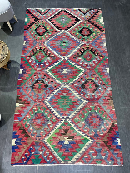 Vintage Handmade 5 x 9.4 Rug, Flatwoven Oushak Rug, Rustic Rug, Flat Weave Rug, Turkish KILIM Rug, Farmhouse Rug, Vintage Wool rug