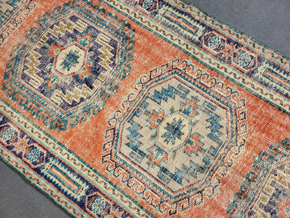 Distressed Runner Rug Vintage 4.2 x 10.9 Turkish Runner Rug Vintage Runner Rug Handmade Runner Rug Kitchen Runner Rug Persian Runner Rug