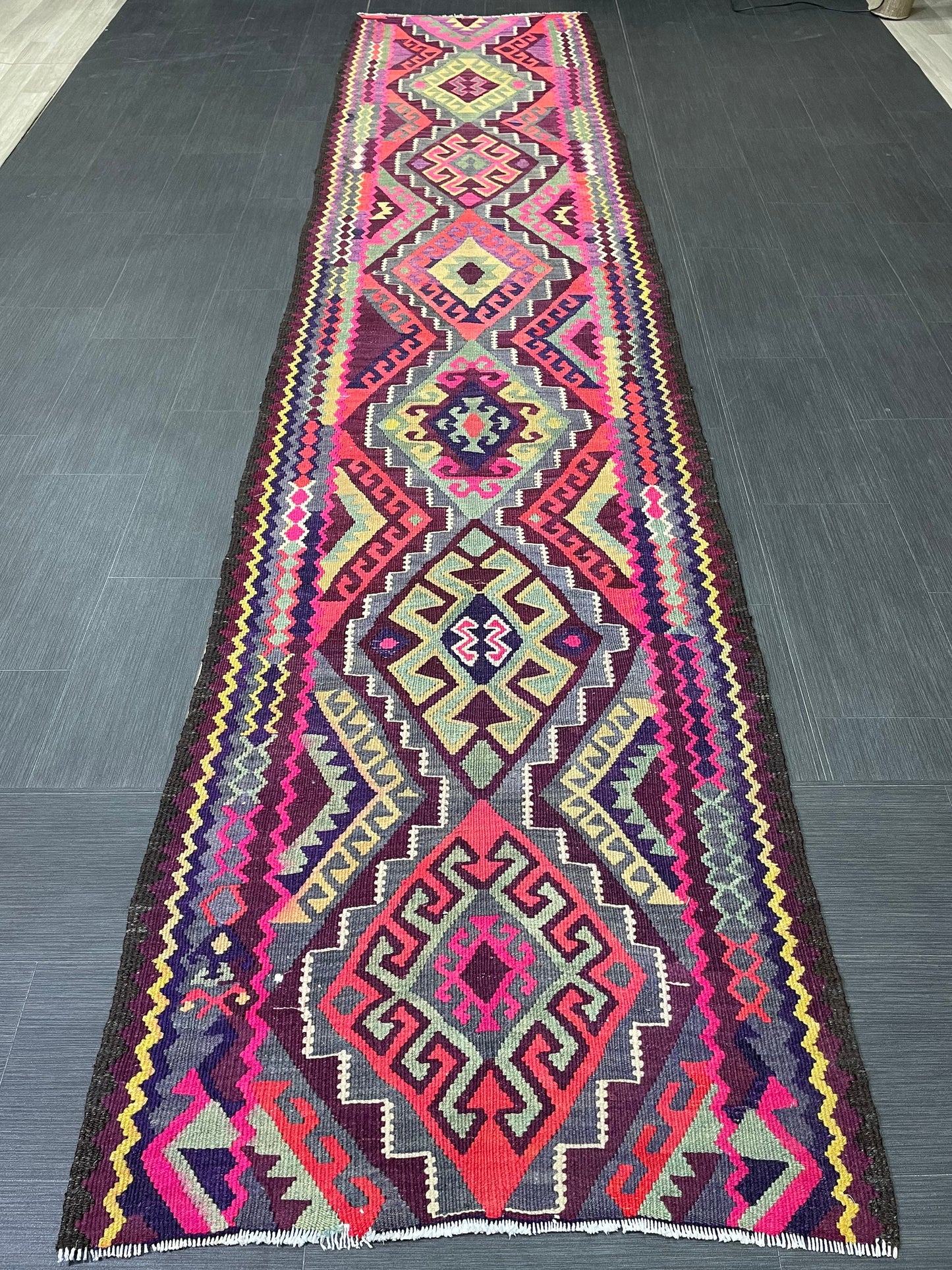 Vintage Runner rug 3 x 13 Handmade Flat woven Runner Kilim Runner Rug Oriental Runner Vintage Turkish Runner Flat weave Rug Wool Carpet Rug