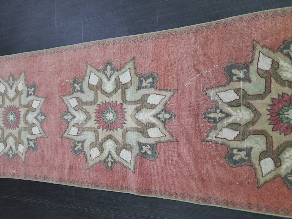 Vintage Wool Runner Rug Muted 2.9 x 10.7 Hand Made Runner Rug Turkish Runner Rug Vintage Runner Rug Hallway Runner Rug Wool Kitchen Runner