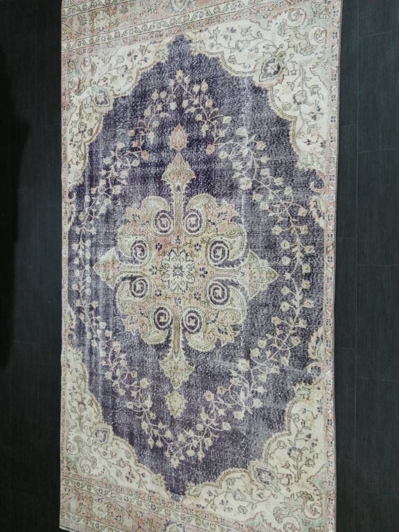 Purple Vintage Runner Rug 10.6.x 5.4  Hallway Runner Rug Kitchen Runner Rug Hand Made Wool Runner Rug Wool Oushak Runner Rug