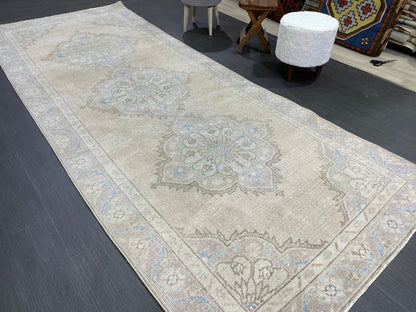 Muted Vintage Runner Rug Turkish Oushak 4.2 x 10.7 Runner Rug Handmade Runner Rug Hallway Runner Rug Kitchen Runner Rug Wool Runner Rug