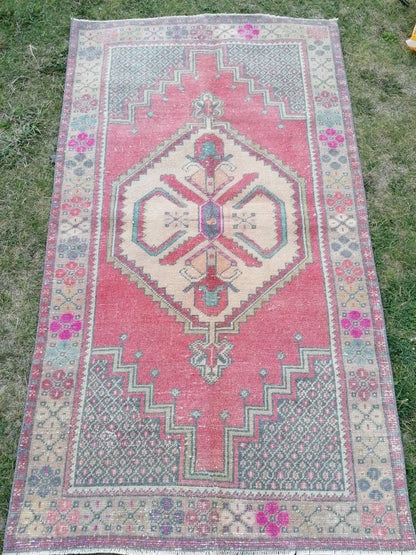 Turkish wool rug vintage handmade rug oushak rug kitchen rug bohemian rug 3'8x6'4 feet