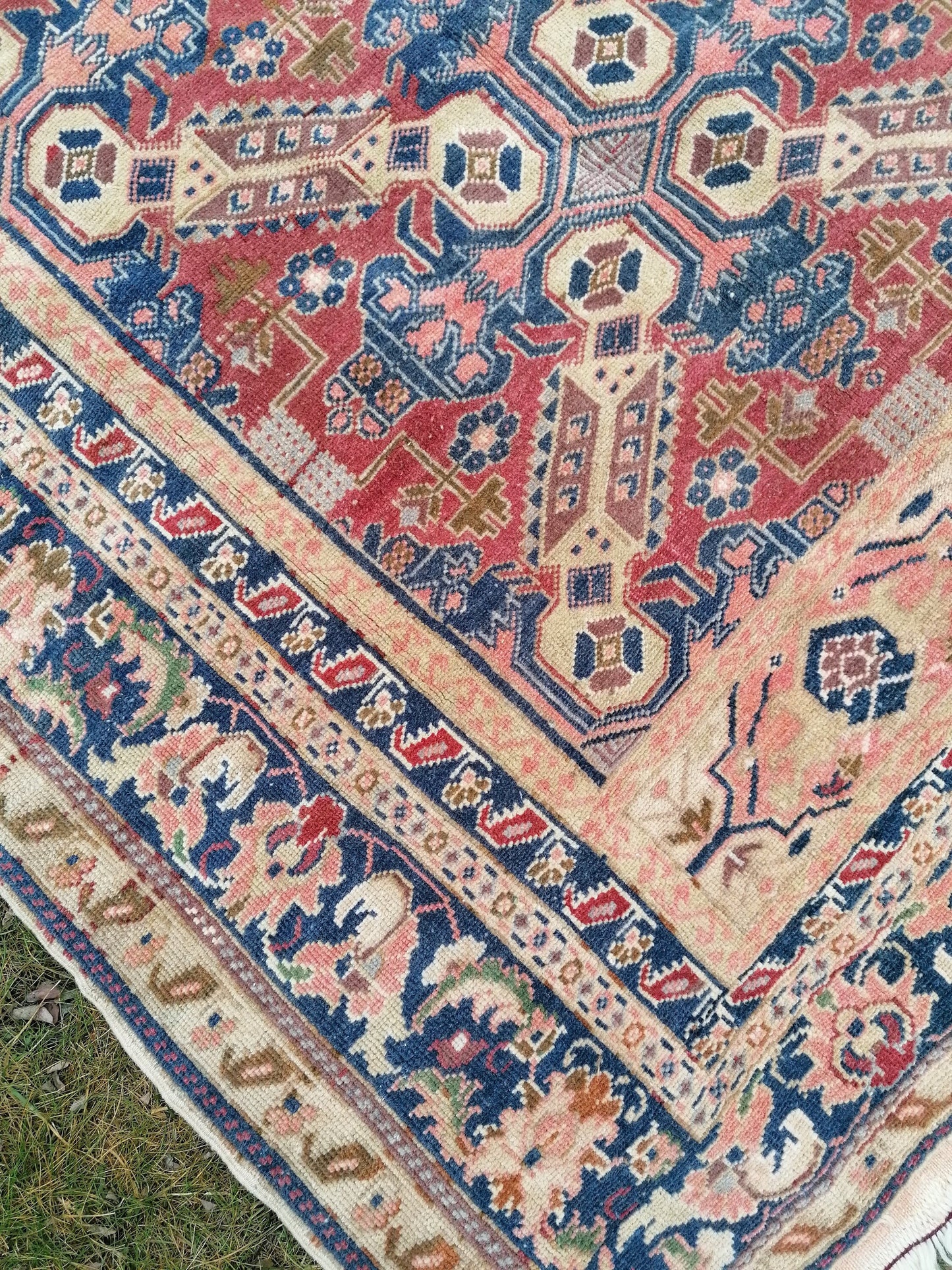 5'4x10'2 vintage handmade rug, blue turkish rug, oushak wool rug rustic unsual tribal rug retro style rug traditional turkish design