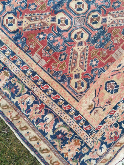 5'4x10'2 vintage handmade rug, blue turkish rug, oushak wool rug rustic unsual tribal rug retro style rug traditional turkish design