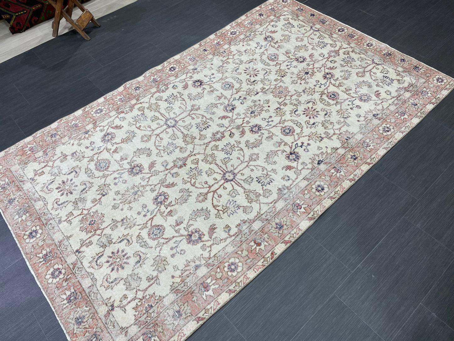 Vintage Rug TURKISH 4.6 x 7.7 Rug Handmade Rug Vintage Persian Rug Oushak Rug  Hand Knotted RugTurkish Rug Vintage Oushak Rug, Wool Rug