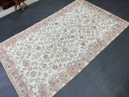 Vintage Rug TURKISH 4.6 x 7.7 Rug Handmade Rug Vintage Persian Rug Oushak Rug  Hand Knotted RugTurkish Rug Vintage Oushak Rug, Wool Rug