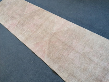 3x12 runner rug,vintage rug,knotted oushak rug,hallway handmade runner