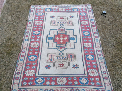 5.2 x 6.9 Turkısh hand knotted rug blue vıntage rug, handmade rug, wool rug