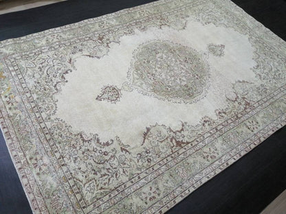 Vintage Rug Neutral TURKISH Muted HAND MADE Rug Muted Rug 6.9 x 10.3 Muted Turkish Oushak Rug, Vintage Oriental Rug, Muted 7x10 Persian Rug