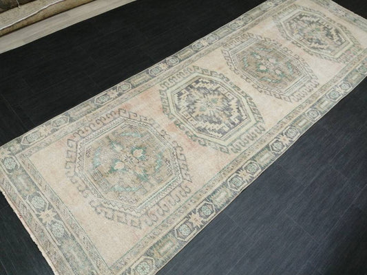 Turkish Runner Rug 3.9 x 11 Muted Vintage Runner Persian Hallway Runner Rug Kitchen Runner Rug Oriental Distressed Runner Rug Muted  RUNNER