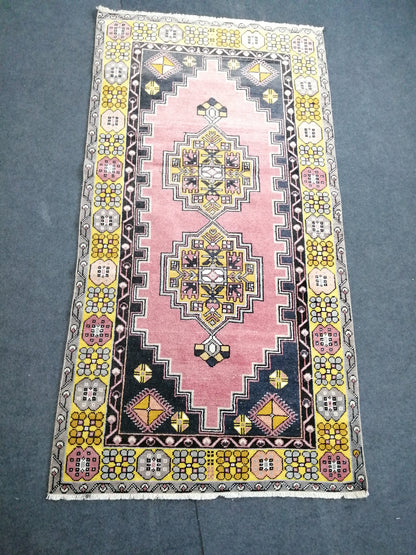 Rugs, Hand Made Rug, 7.3 x 3.8 Oushak Rug, Pink Rug, Bohemian Rug, Turkish Rug, Farmhouse Rug, Vintage Rug, Wool rug