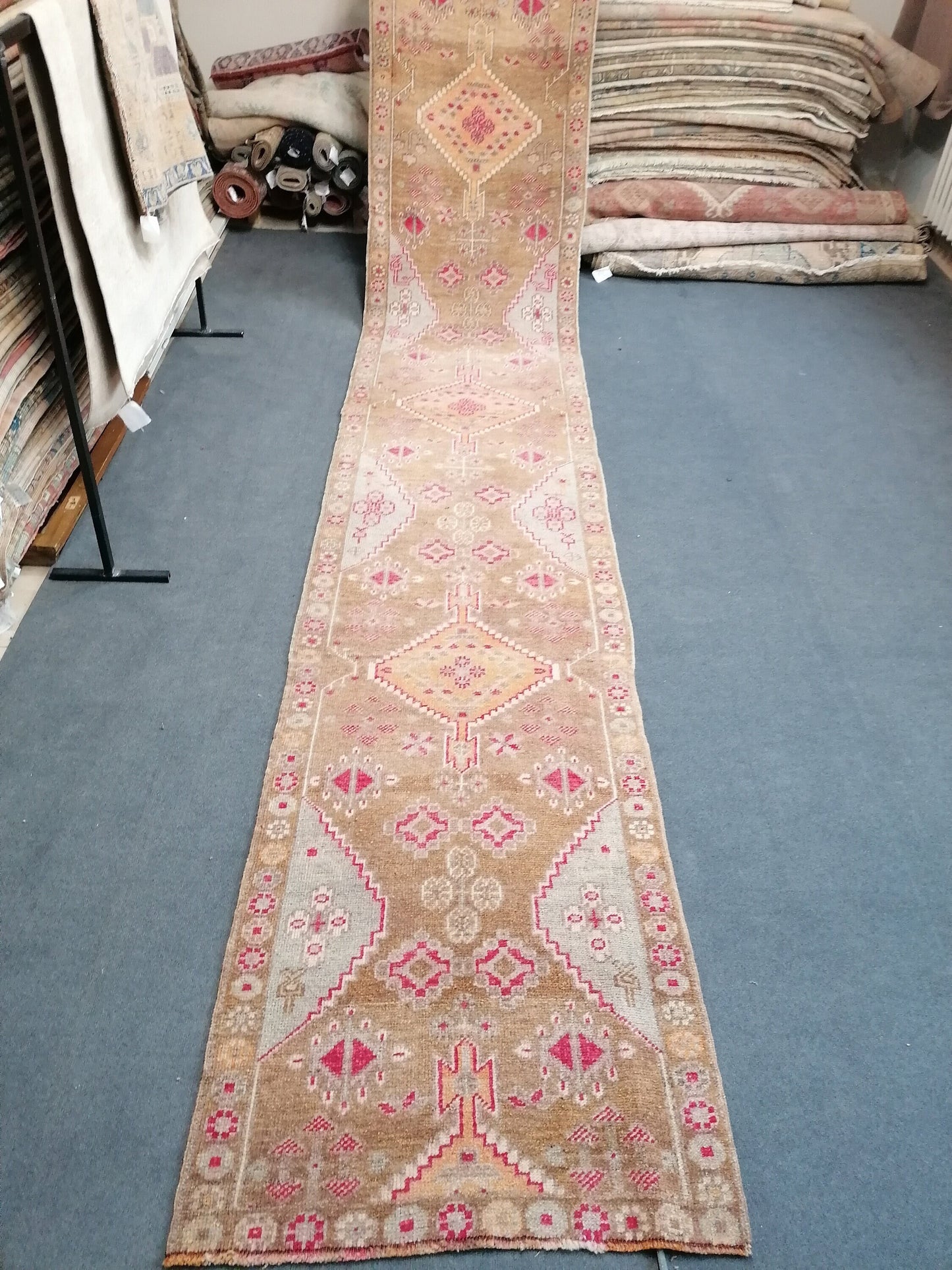 Oushak wool runner 2'10x15'8 long vintage runner, hallway handmade runner